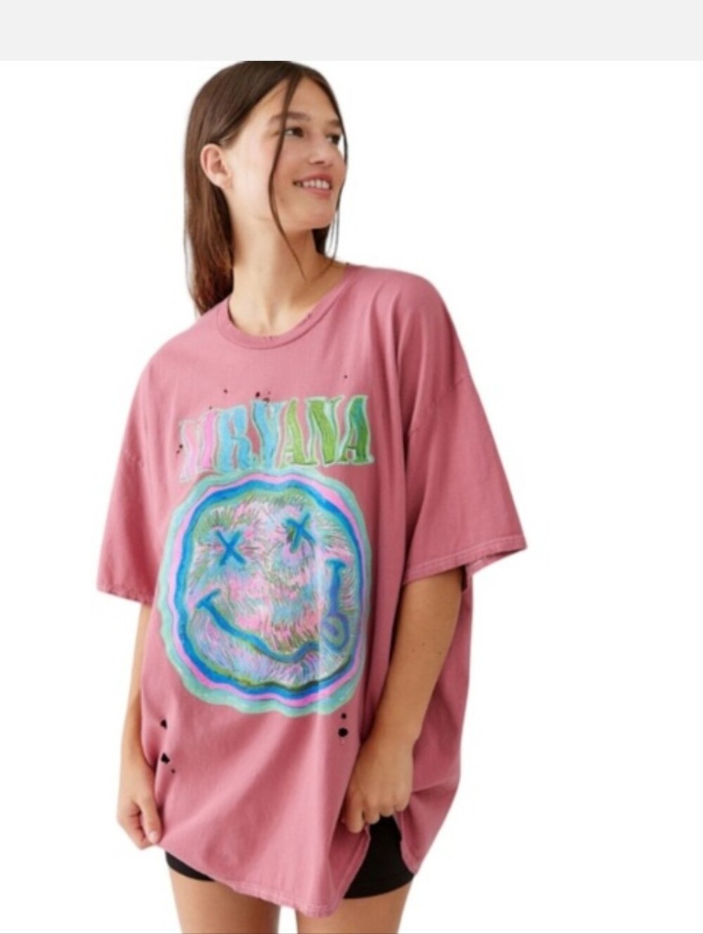 Nirvana Urban Outfitters Pink Distressed Oversized T-shirt Size S/M